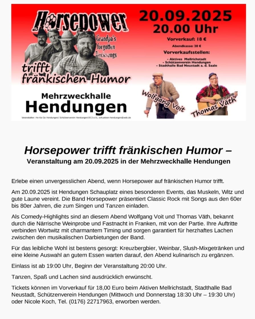Horsepower trifft fränkischen Humor in Hendungen